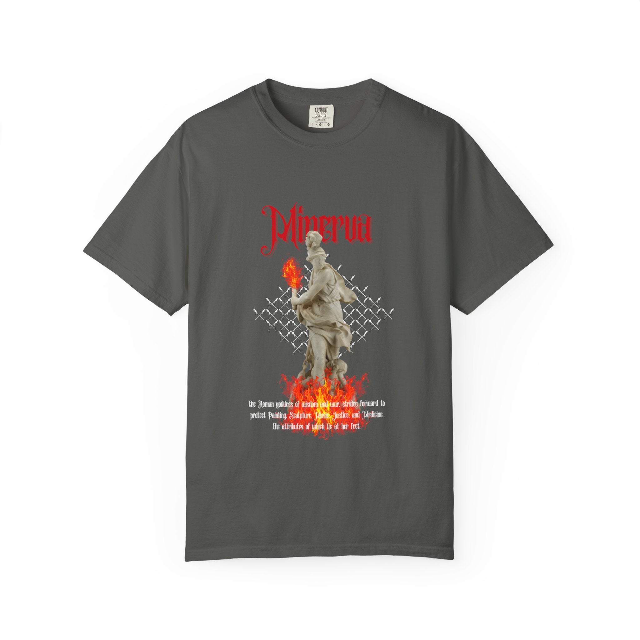 Inferno Statue Graphic T-Shirt — Gothic Flame Art Tee
