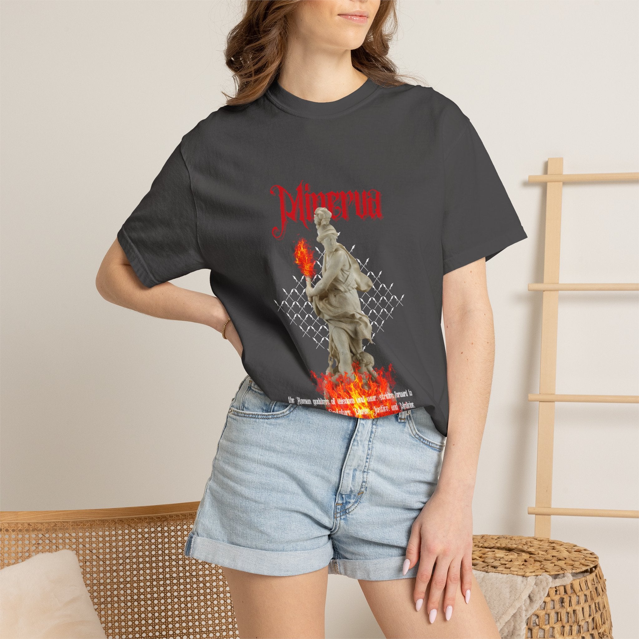 Inferno Statue Graphic T-Shirt — Gothic Flame Art Tee