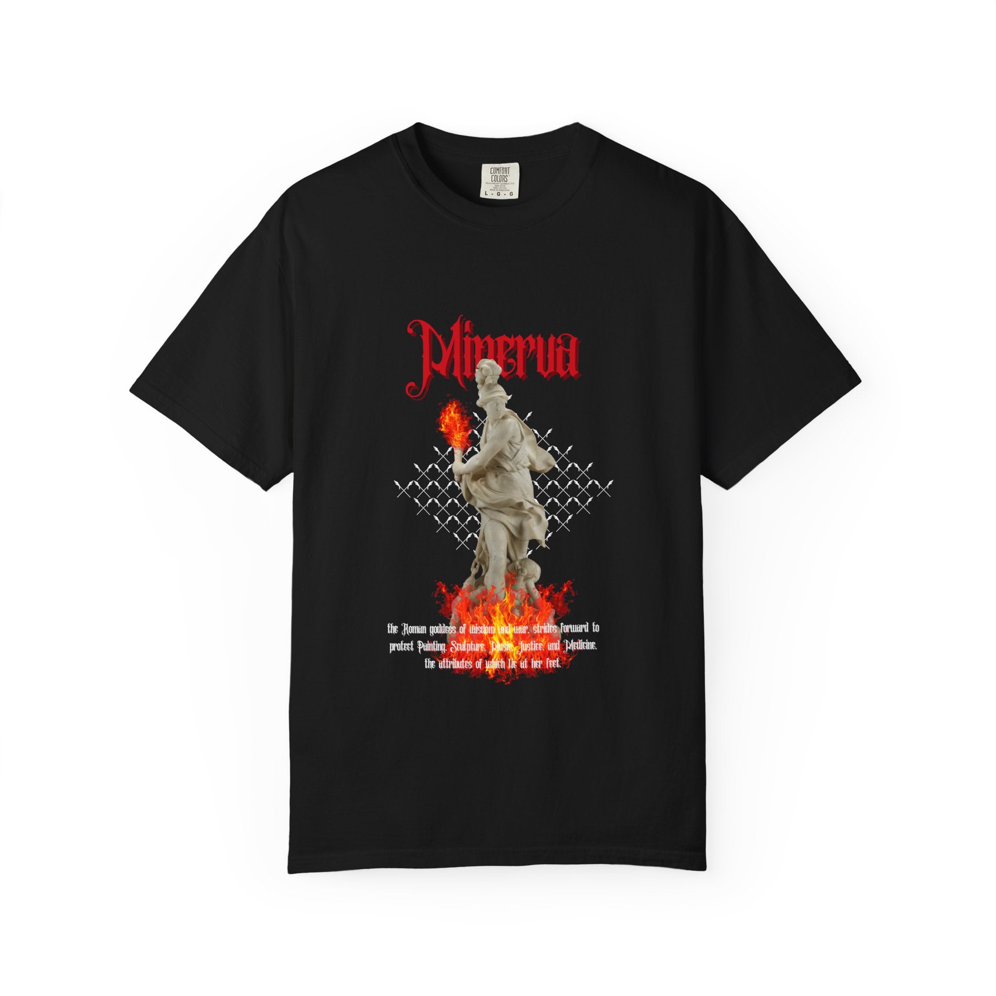 Inferno Statue Graphic T-Shirt — Gothic Flame Art Tee