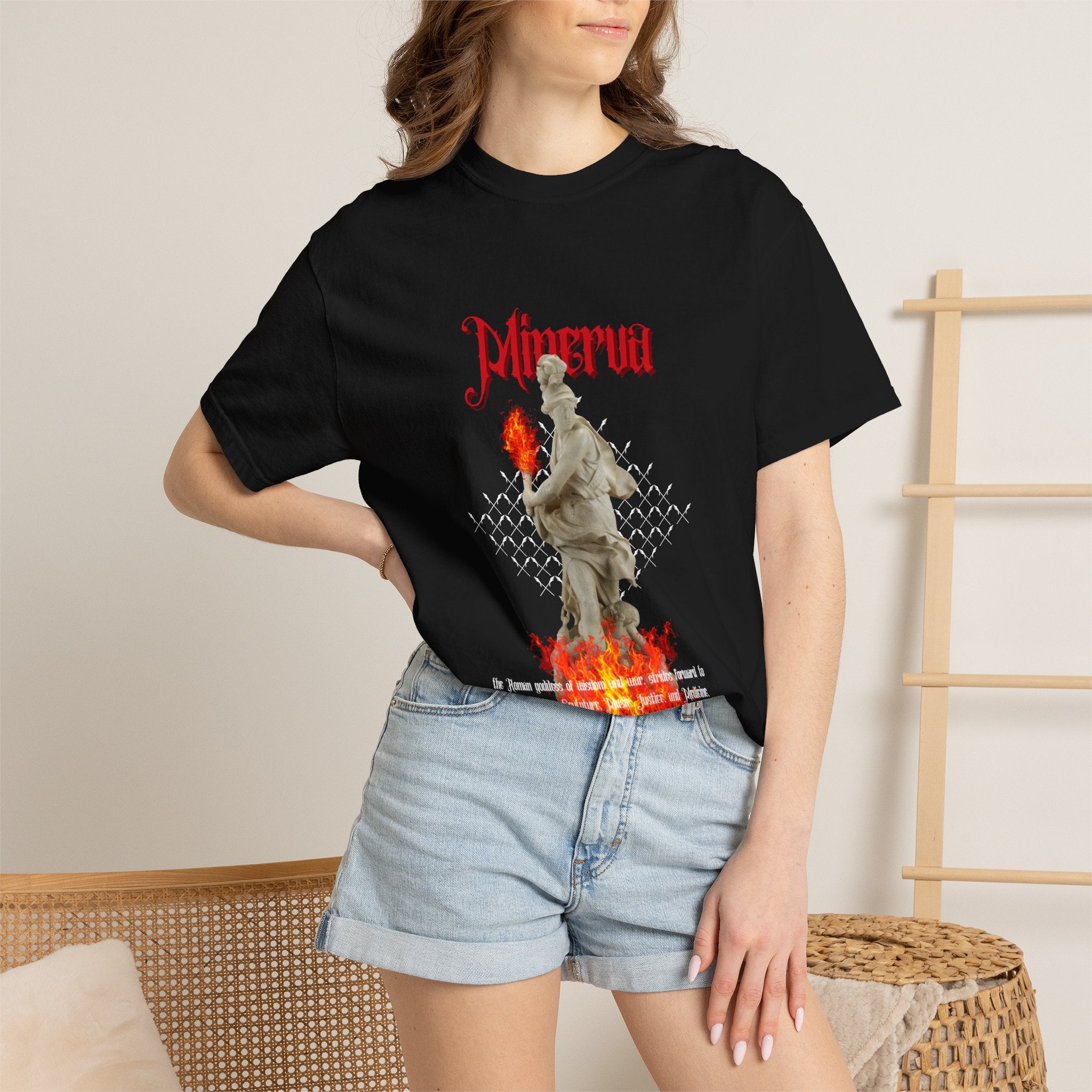 Inferno Statue Graphic T-Shirt — Gothic Flame Art Tee
