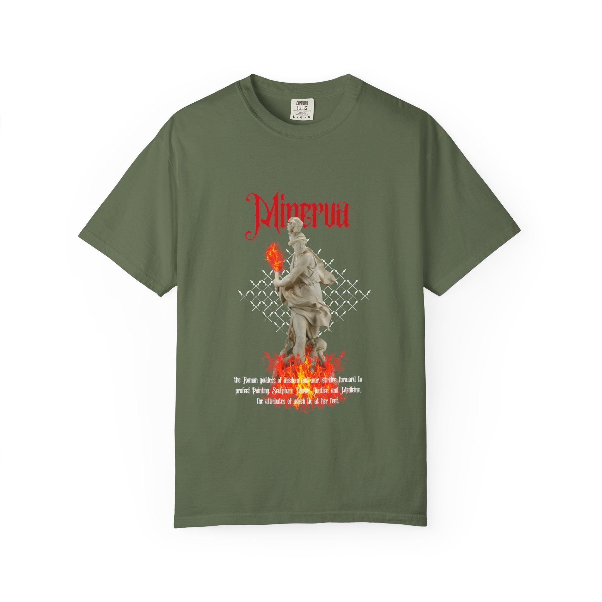 Inferno Statue Graphic T-Shirt — Gothic Flame Art Tee