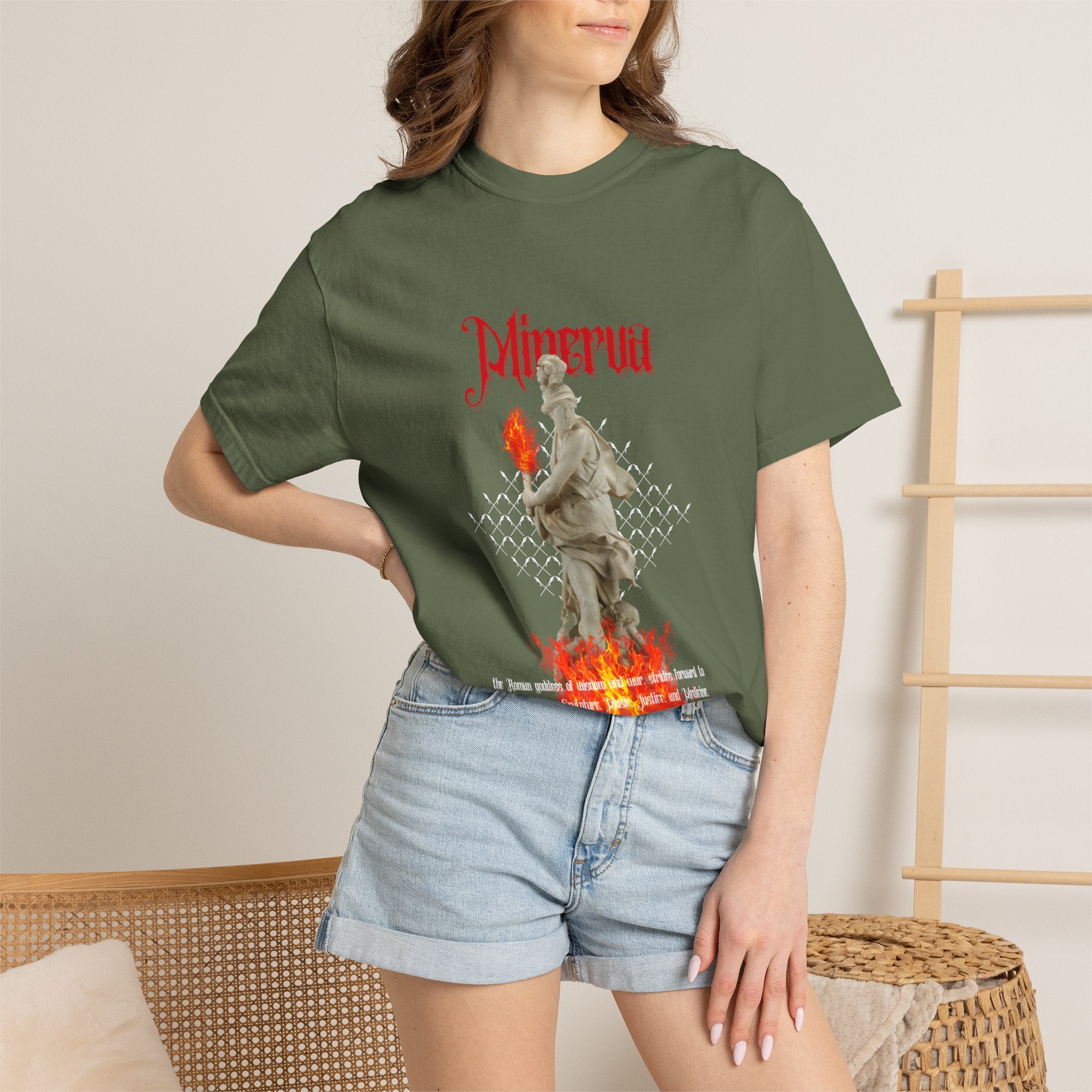 Inferno Statue Graphic T-Shirt — Gothic Flame Art Tee